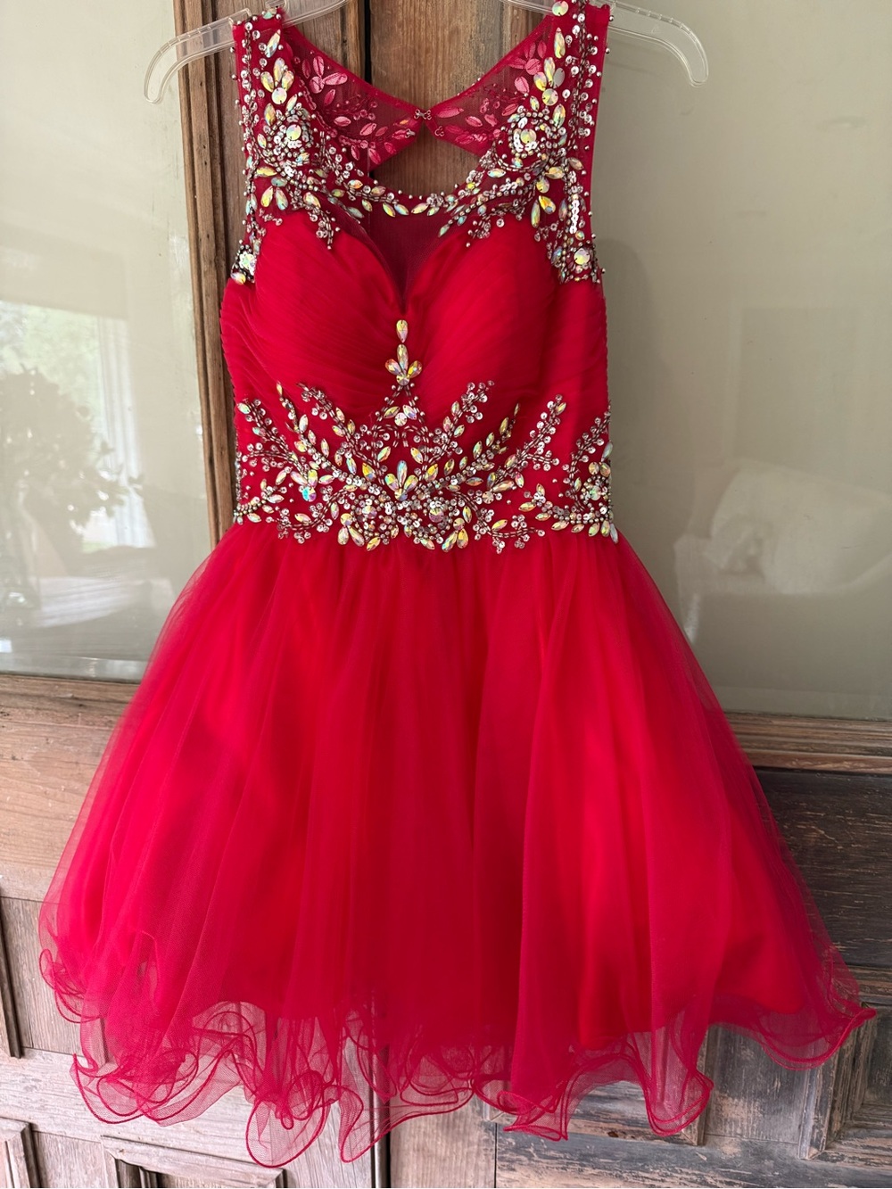 Aspeed Red Embellished Tulle Party Dress